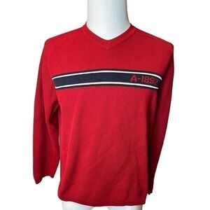 Vintage Y2K Abercrombie & Fitch Sweater Mens Large V-Neck Knit Red Varsity
